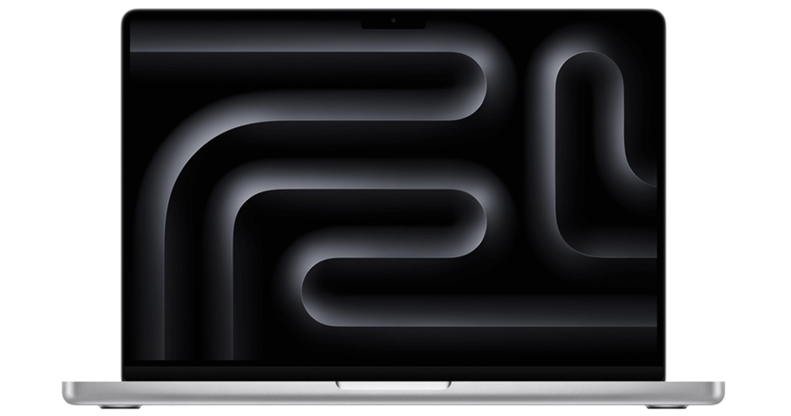 MacBook Pro de 14 pulgadas con chip M4, pantalla encendida con diseño gráfico oscuro, ideal para regalar en el Día del Padre a amantes de la tecnología y el alto rendimiento