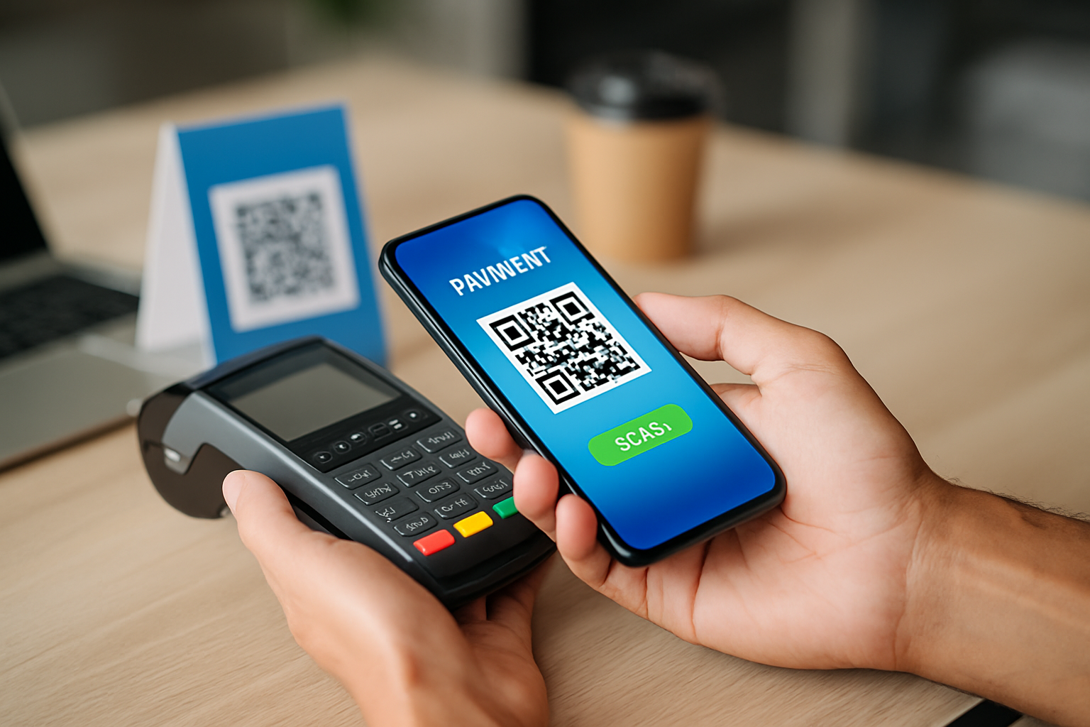 Cliente escanea un código QR con su celular para realizar un pago digital en un local comercial moderno en Argentina