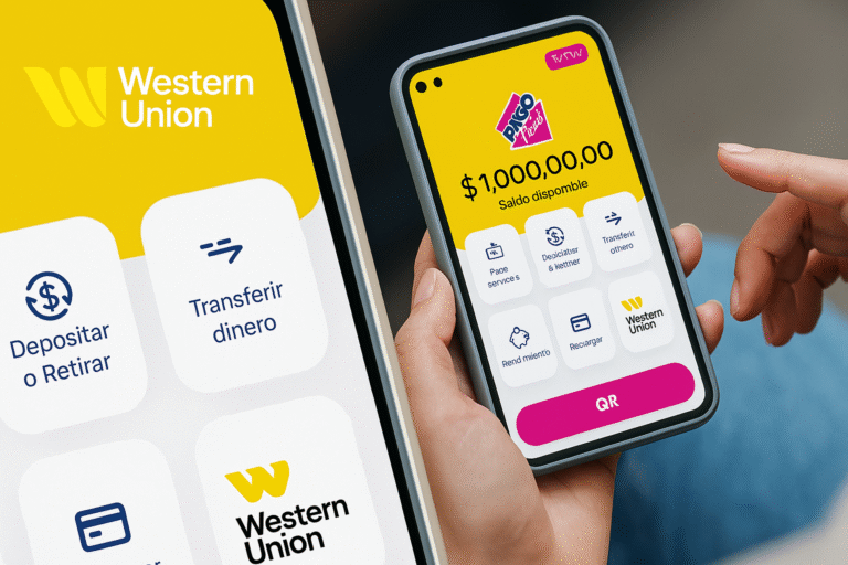 Persona utilizando la app de Pago Fácil en el celular con integración de Western Union
