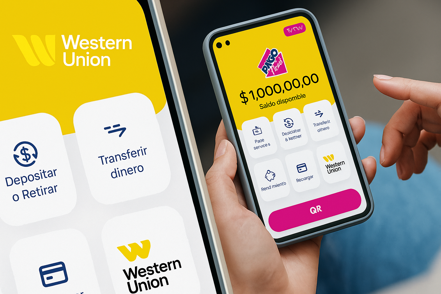 Persona utilizando la app de Pago Fácil en el celular con integración de Western Union