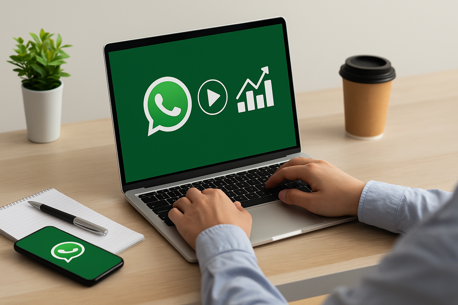 Persona tomando un curso online de automatización de ventas por WhatsApp en una computadora portátil
