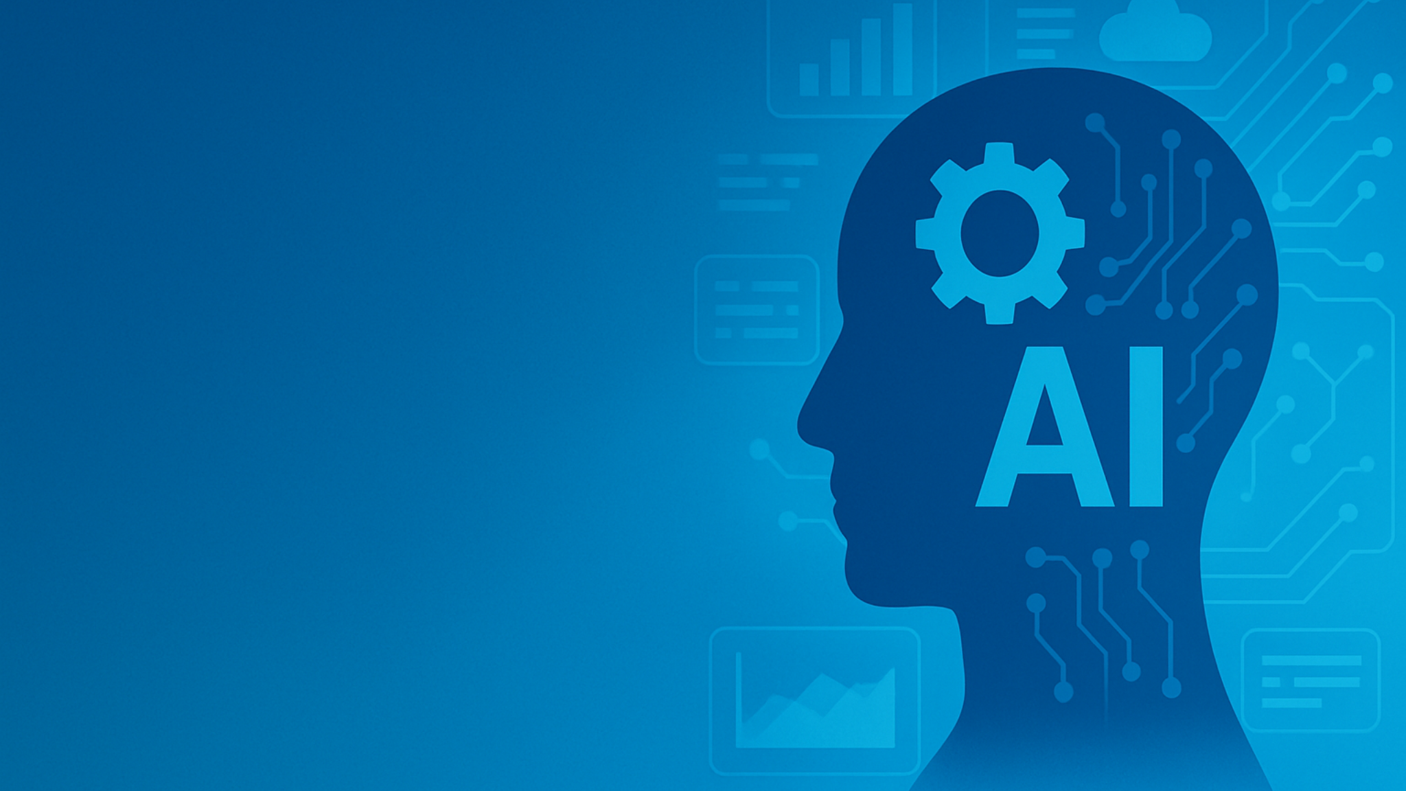 Ilustración de la inteligencia artificial representada en un perfil humano con circuitos y engranajes, simbolizando el impacto de la IA en las organizaciones en 2025