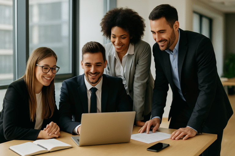 Grupo de profesionales colaborando en una oficina moderna representando las power skills más valoradas