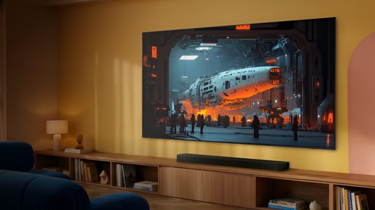 Televisor de gran formato con inteligencia artificial para entretenimiento en el hogar