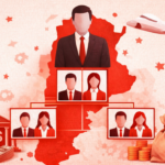 Ilustración de estructura jerárquica empresarial en Argentina con ejecutivos, símbolos financieros y referencia a salarios de alta gerencia por industria