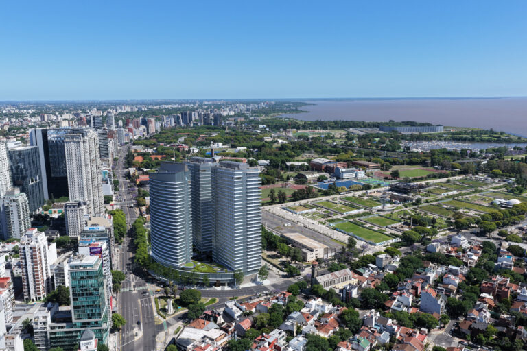 Vista aérea del proyecto UDAONDO Buenos Aires, un desarrollo inmobiliario de gran escala frente al Río de la Plata que abrió su showroom inmersivo y comenzó la venta de sus unidades
