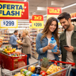 Clientes comprando en un supermercado durante las ofertas flash de ChangoManía con descuentos especiales