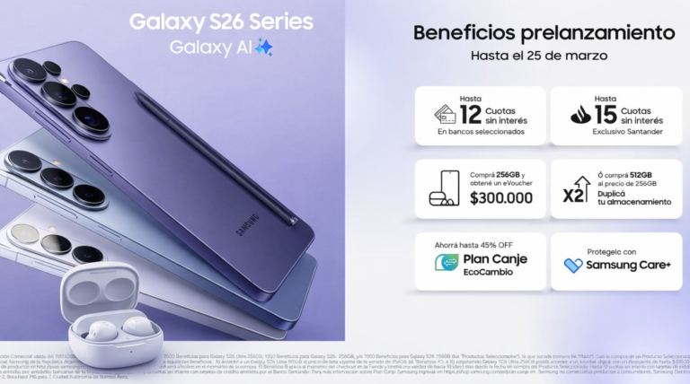 Smartphones Samsung Galaxy S26 Series con promociones y beneficios de prelanzamiento disponibles en Argentina