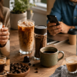 Diferentes estilos de consumo de café con bebidas calientes y frías, preparación artesanal y personas disfrutando café en distintos momentos del día