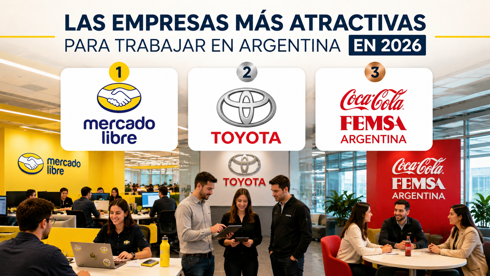 Profesionales colaboran en oficinas modernas que representan a las compañías más valoradas por los argentinos para desarrollar su carrera laboral en 2026