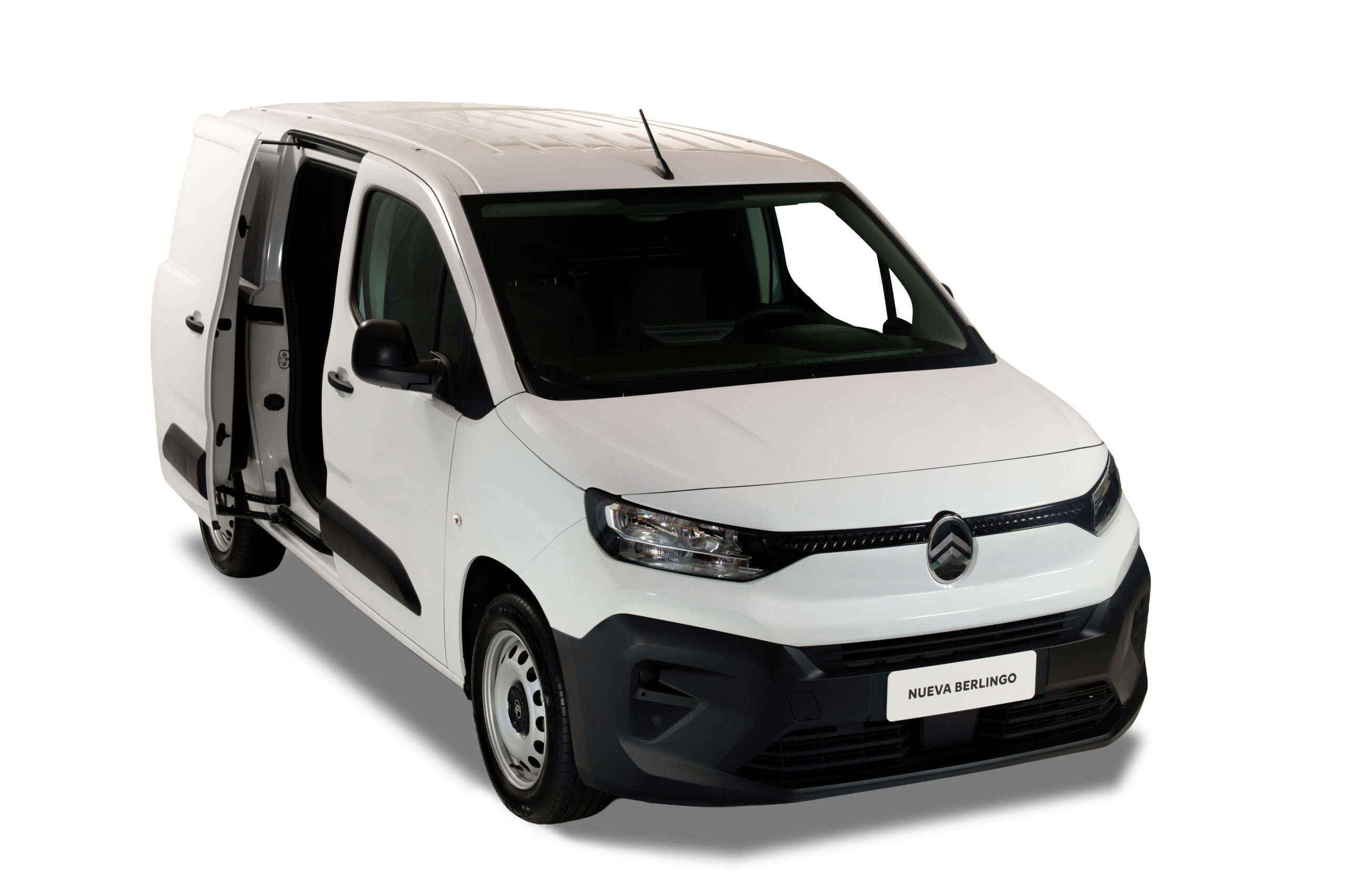 Nueva Citroën Berlingo de última generación en versión utilitaria, con puerta lateral corrediza abierta, destacando su capacidad de carga y diseño renovado para uso profesional
