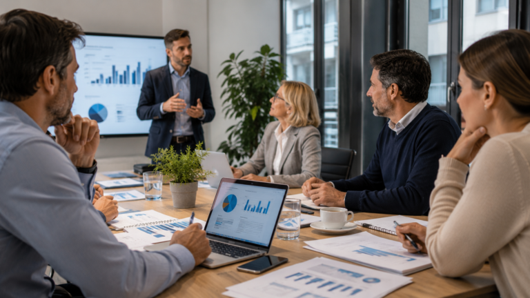 Empresarios y directivos participan de una reunión de trabajo analizando indicadores económicos, competitividad y alternativas de financiamiento para pequeñas y medianas empresas en Argentina
