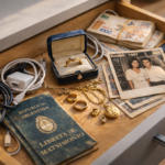 Documentos personales, fotografías familiares, joyas y objetos de valor sentimental guardados para su resguardo en una caja de seguridad