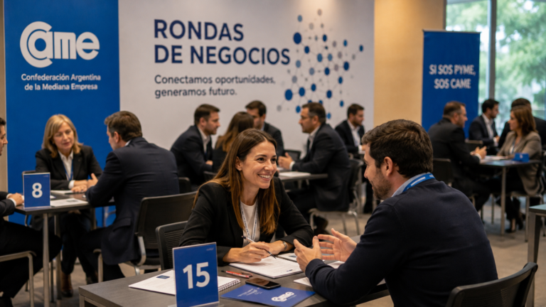 Empresarios participan de una ronda de negocios organizada por CAME, manteniendo reuniones comerciales para generar oportunidades y alianzas entre pymes argentinas