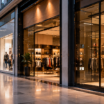 Locales comerciales premium con vidrieras de marcas internacionales en un corredor de alto nivel, reflejando el crecimiento del mercado inmobiliario comercial