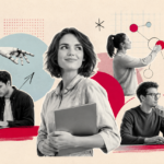 Jóvenes profesionales interactúan con herramientas digitales e inteligencia artificial, reflejando los cambios en el acceso a los primeros empleos y las nuevas habilidades demandadas