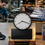 Composición con un reloj, un trabajador, un jean, unas zapatillas, un televisor y un teléfono celular que representa las horas de trabajo necesarias para acceder a distintos bienes de consumo en Argentina