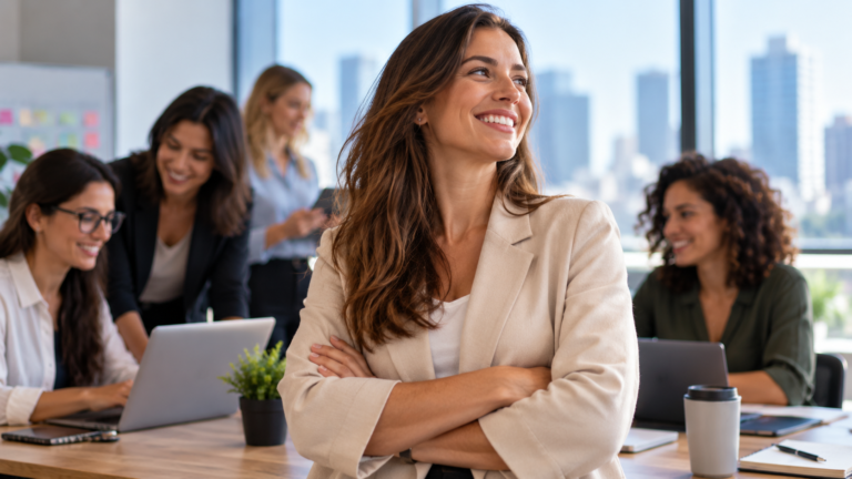 Mujeres profesionales trabajando juntas en una oficina moderna