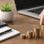 Monotributo 2026 con monedas, calculadora y escritorio de trabajo, en referencia a los costos y categorías del régimen