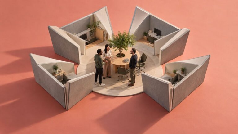 ALT: Equipo de trabajo reunido en un espacio laboral diseñado para favorecer la colaboración y la experiencia de los empleados