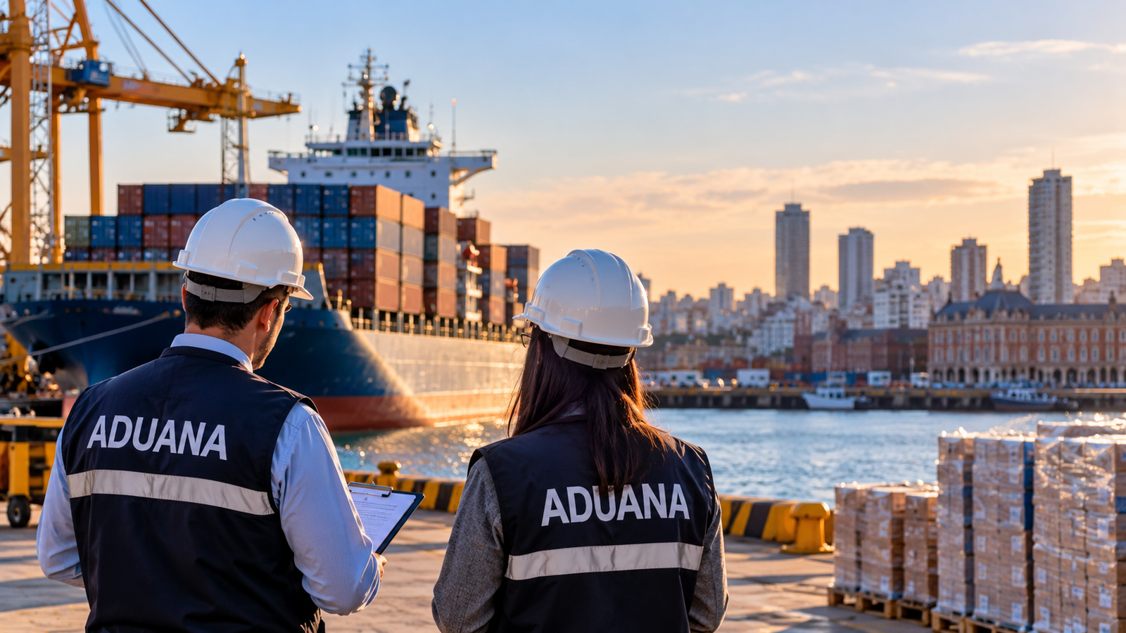 Profesionales de Aduana en un puerto de cargas, en el marco del Encuentro Nacional de Despachantes de Aduana y Agentes de Transporte Aduanero