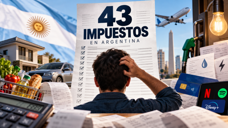 Imagen ilustrativa de los 43 impuestos que puede afrontar un argentino durante un año, según sus consumos, ingresos y patrimonio, de acuerdo con un informe del IARAF